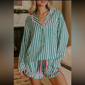 Striped Green and Pink Women's Pajama Set